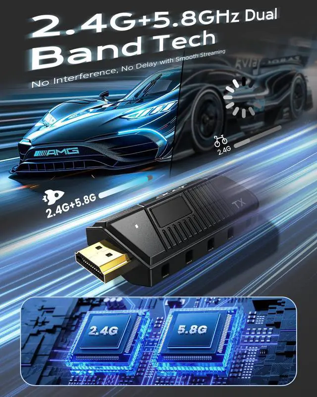 Alt view image 5 of 6 - Wireless HDMI Transmitter and Receiver, 328ft Long Range, 1080P@60Hz HD Adapter Extender for Streaming & Gaming to TV Projector Monitor, Plug & Play Dual-Band 2.4/5.8G Connection, Privacy Button