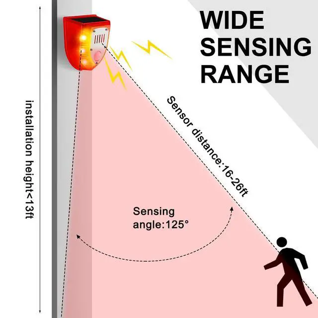 Alt view image 4 of 6 - 4 Pcs Solar Alarm Motion Detector with Sound Outdoor Motion Sensor 129db Barking Dog Strobe Light Gunshot Sound Alarm Detector Noise Maker Warning Lamp for Home Villa Yard Farm