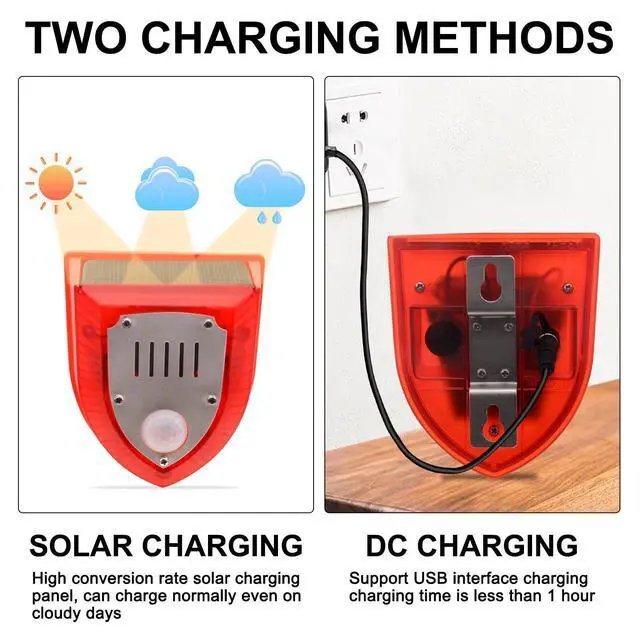 Alt view image 5 of 6 - 4 Pcs Solar Alarm Motion Detector with Sound Outdoor Motion Sensor 129db Barking Dog Strobe Light Gunshot Sound Alarm Detector Noise Maker Warning Lamp for Home Villa Yard Farm