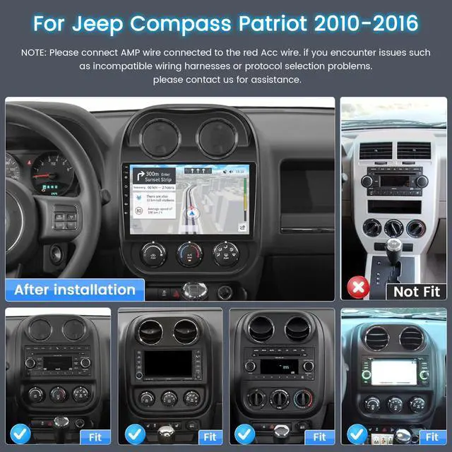 Alt view image 2 of 6 - Car Stereo for Jeep Compass Patriot 2010-2016 Wireless CarPlay Android Auto | 10 Inch HD Touch Screen with 2+64G storage, Compass Radio with 5Ghz WiFi GPS Bluetooth FM/RDS EQ SWC Backup Camera MIC