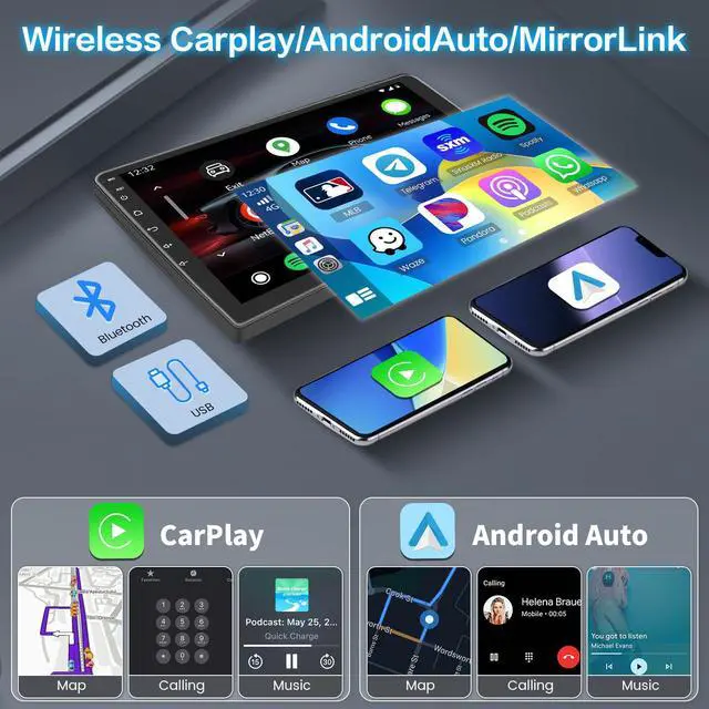 Alt view image 3 of 6 - Car Stereo for Jeep Compass Patriot 2010-2016 Wireless CarPlay Android Auto | 10 Inch HD Touch Screen with 2+64G storage, Compass Radio with 5Ghz WiFi GPS Bluetooth FM/RDS EQ SWC Backup Camera MIC