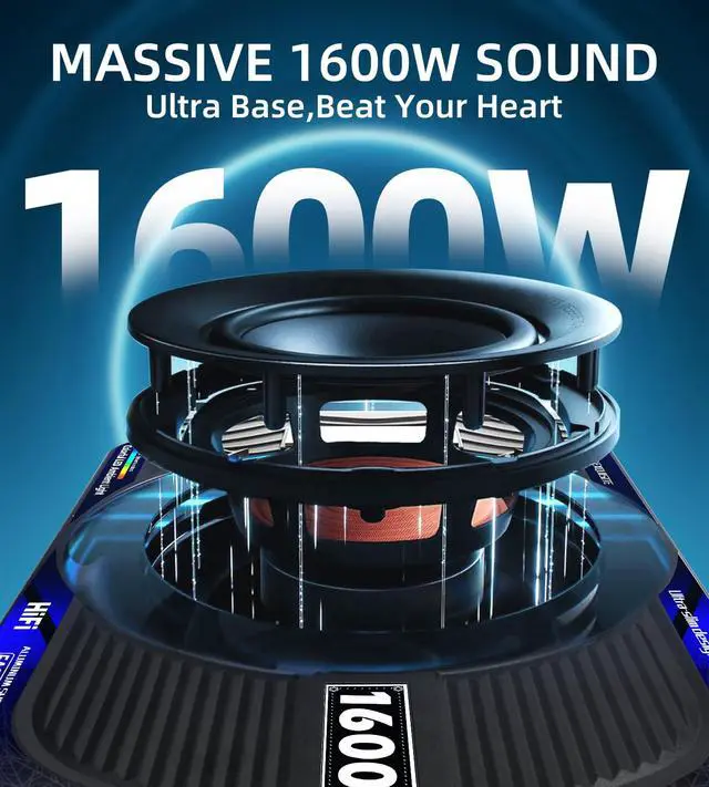 Alt view image 2 of 6 - 1600W Slim Underseat Car Subwoofer and Amp Package, Powered Car Subwoofer with Built-in Amp, Subsonic Deep Bass, RGB Beat Light, Low Pass/Gain/Bass Boost Control, Truck SUV Car Audio Subwoofer