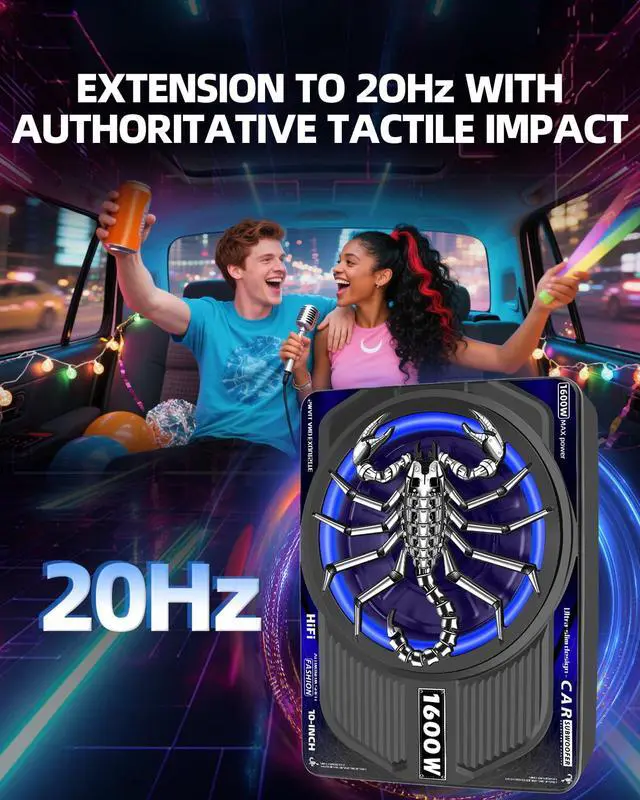 Alt view image 5 of 6 - 1600W Slim Underseat Car Subwoofer and Amp Package, Powered Car Subwoofer with Built-in Amp, Subsonic Deep Bass, RGB Beat Light, Low Pass/Gain/Bass Boost Control, Truck SUV Car Audio Subwoofer