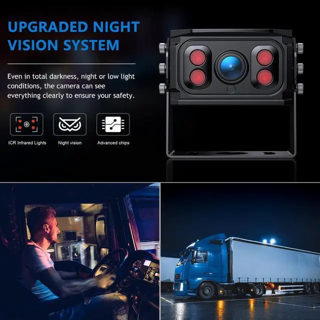 Alt view image 4 of 6 - Wired Backup Camera System, 9" 1080P IPS Monitor & 2 Rear View Camera | Back Up Camera for Truck RV Trailer Tractor Skid Steer, Loop Recording Dual Split Screen IP69 Waterproof Night Vision TH102
