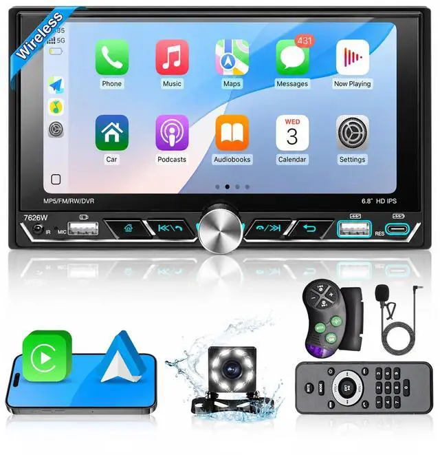 Main image of Double Din Car Stereo 6.8" Touchscreen Wireless Apple CarPlay Android Auto | 2.5D G+G IPS In-cell Touchscreen,Bluetooth,Backup Camera,Mirror Link,FM AM RDS,USB/Type-C Fast Charge,SWC