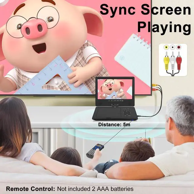 Alt view image 5 of 6 - 12.5" Portable DVD Player with Bluetooth, 10.1" Swivel Screen | 5 Hours Rechargeable Battery, Portable Kids DVD, Supports SD/USB/CD, Regions Free, Car Headrest
