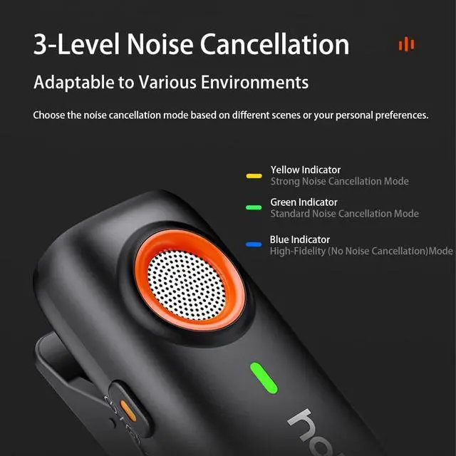 Alt view image 2 of 6 - MIC-01 Wireless Lavalier Microphone, 3-Level Noise Cancelling Built-in TF Card Slot Remote Shutter Control Clip On/Magnet Mic for Smartphone Camera Laptop Tablet