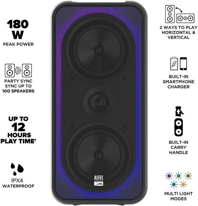 Alt view image 3 of 6 - Portable Bluetooth Speaker, 180W RMS, Deep Bass Subwoofer