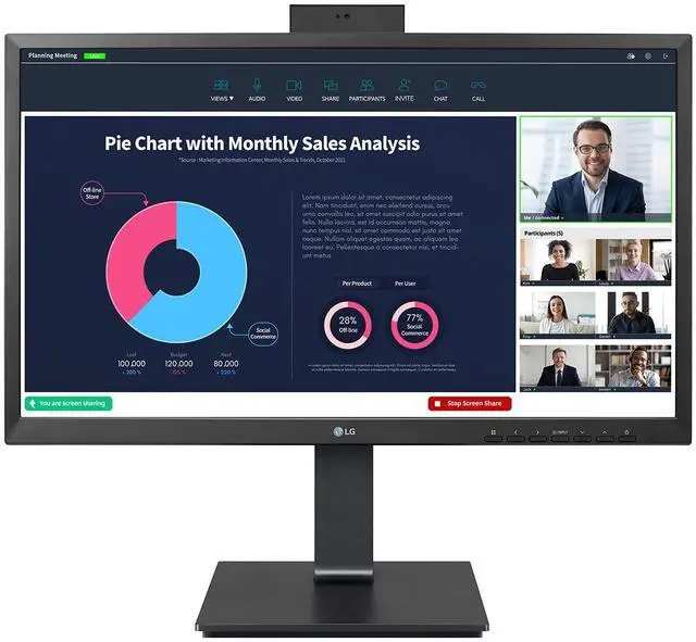 Alt view image 2 of 6 - Electronics 24BP75CP-B 24 Inch Professional PC Screen - IPS Panel FHD (1920x1080), 5ms GtG 75Hz, Stand with Multiple Settings, Speakers, Webcam (2MP) and Built-in Microphone, USB-C (65W)