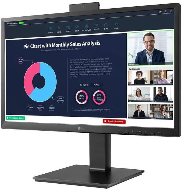 Alt view image 4 of 6 - Electronics 24BP75CP-B 24 Inch Professional PC Screen - IPS Panel FHD (1920x1080), 5ms GtG 75Hz, Stand with Multiple Settings, Speakers, Webcam (2MP) and Built-in Microphone, USB-C (65W)