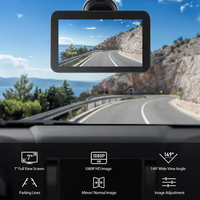 Alt view image 4 of 6 - Wired Backup Camera Kit with 7" Monitor, HD 1080P Display for Car Truck/Pickup/SUV/Van/RV, Night Vision Rear View Camera IP69 Waterproof-B7