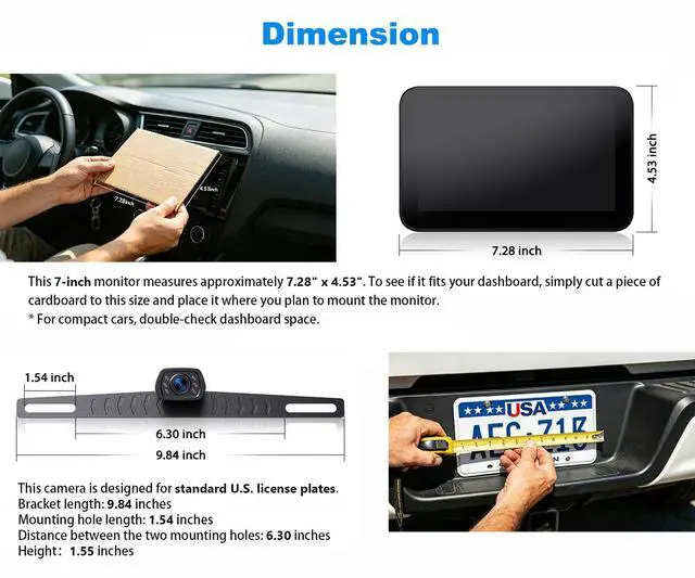 Alt view image 5 of 6 - Wired Backup Camera Kit with 7" Monitor, HD 1080P Display for Car Truck/Pickup/SUV/Van/RV, Night Vision Rear View Camera IP69 Waterproof-B7