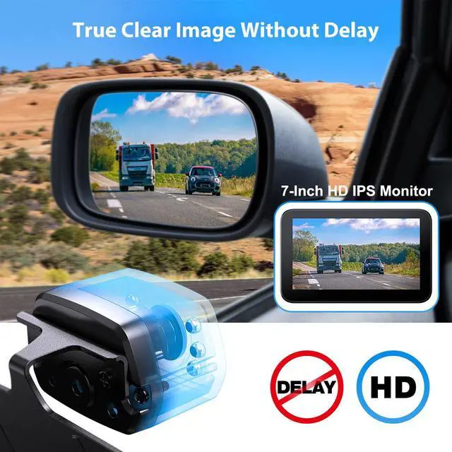 Alt view image 6 of 6 - Wired Backup Camera Kit with 7" Monitor, HD 1080P Display for Car Truck/Pickup/SUV/Van/RV, Night Vision Rear View Camera IP69 Waterproof-B7