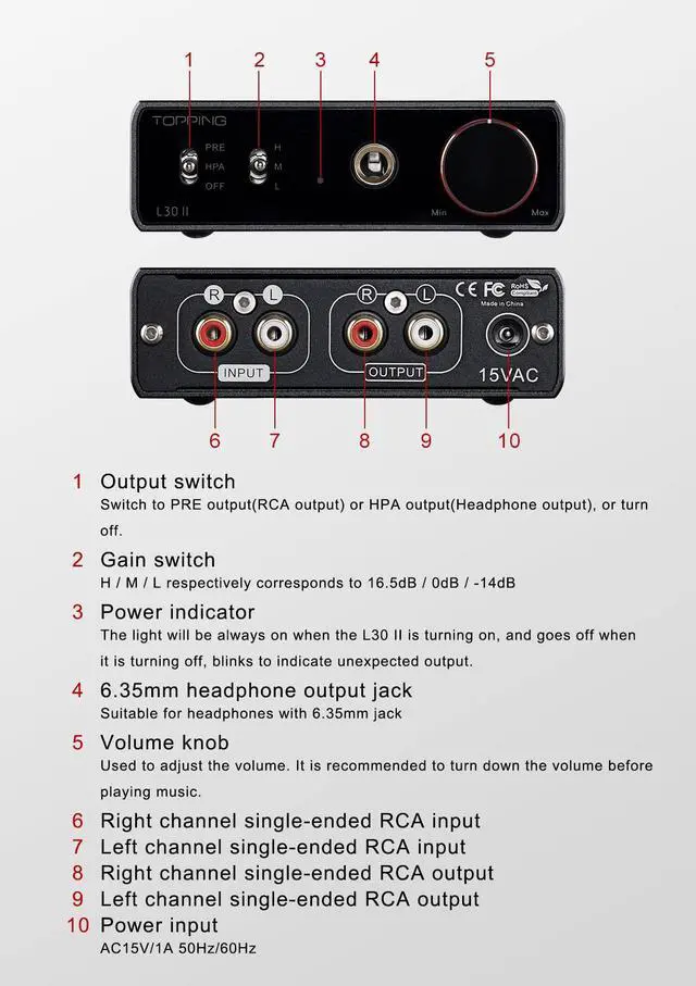 Alt view image 2 of 6 - L30II NFCA Linear Headphone Amp - 6.35mm Jack 3.5mm Adaptor RCA Input and Output 37Vpp high Output Voltage Mini HiFi Amp Audio Hi-Res Preamplifier (Black)