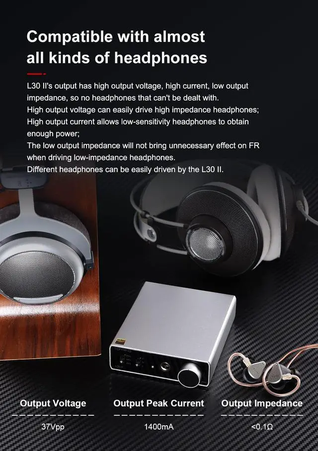 Alt view image 6 of 6 - L30II NFCA Linear Headphone Amp - 6.35mm Jack 3.5mm Adaptor RCA Input and Output 37Vpp high Output Voltage Mini HiFi Amp Audio Hi-Res Preamplifier (Black)