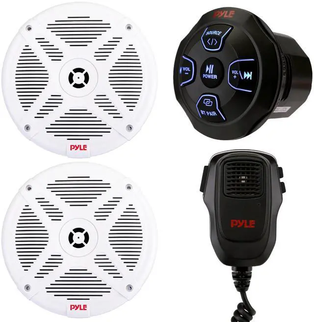 Main image of Dual 6.5 Waterproof Marine Audio Kit with Bluetooth Amplified Receiver & Handheld Microphone, Complete Onboard Sound System with 6.5 Marine Speakers for Boats and Watercraft (White)