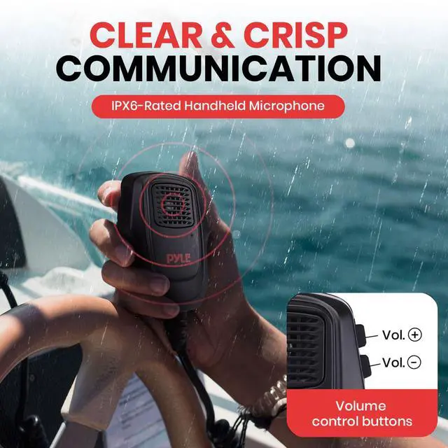 Alt view image 5 of 6 - Dual 6.5 Waterproof Marine Audio Kit with Bluetooth Amplified Receiver & Handheld Microphone, Complete Onboard Sound System with 6.5 Marine Speakers for Boats and Watercraft (White)