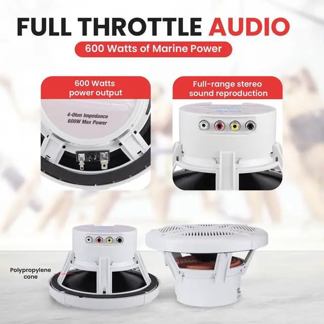 Alt view image 6 of 6 - Dual 6.5 Waterproof Marine Audio Kit with Bluetooth Amplified Receiver & Handheld Microphone, Complete Onboard Sound System with 6.5 Marine Speakers for Boats and Watercraft (White)