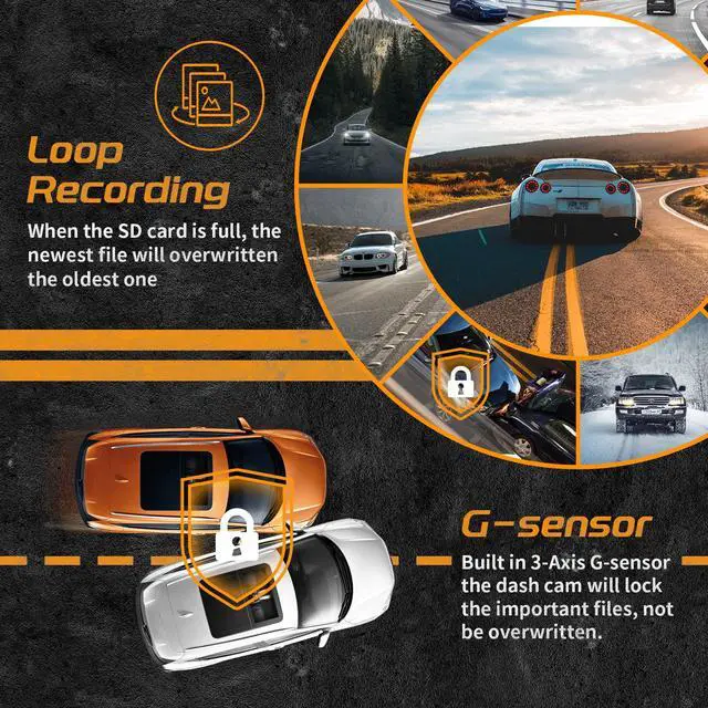 Alt view image 5 of 6 - T1-pro Dash Cam Front and Rear Inside 3 Channel 1080P, Adjustable Lens Dash Camera for Cars with 8 IR Lamps Night Vision, Three Ways Triple Car Camera, Loop Recording, G-Sensor, Parking Monitor