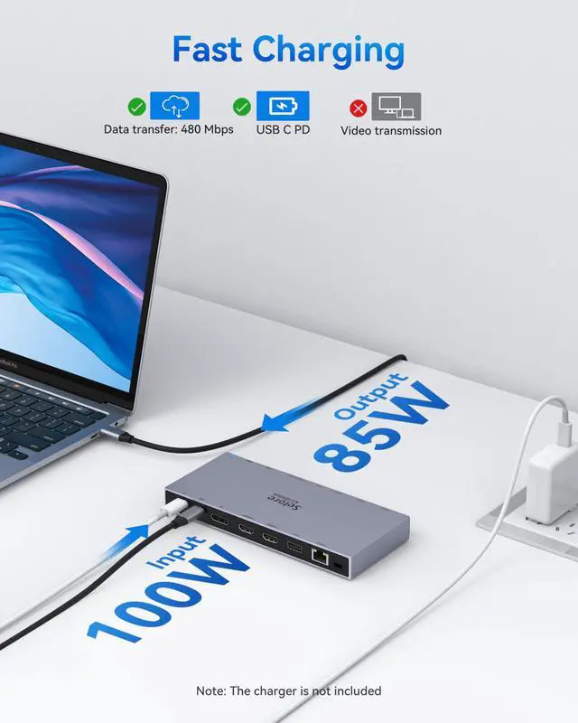 Alt view image 6 of 6 - Selore Docking Station 3 Monitors 15-in-1 Laptop Hub with 65W Power Adapter | Dual 4K HDMI, DisplayPort, 10Gbps USB-A/C, Gigabit Ethernet, SD/microSD Card Reader,100W PD, for Dell XPS/HP/Lenovo