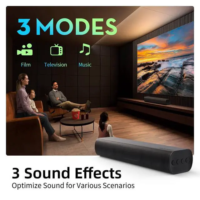 Alt view image 4 of 6 - Sound Bars for TV 16-inch, Cinematic TV Sound Bar with Impactful Bass, Bluetooth Soundbar for TV with Remote Control, Wall Mountable TV Speakers Sound Bar Work with Traditional or Smart TV