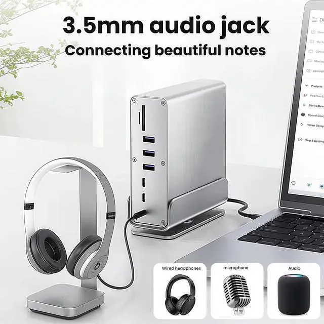 Alt view image 5 of 6 - 15-in-1 USB C Hub/Docking Station Dual Monitor 2 HDMI with Ethernet PD | 4k HD Triple Display (2x HDMI+1x DP), Gigabit Ethernet, 100W PD Charging, 20X Faster Transfer (10Gbps) with USB 3.2,TF/SD