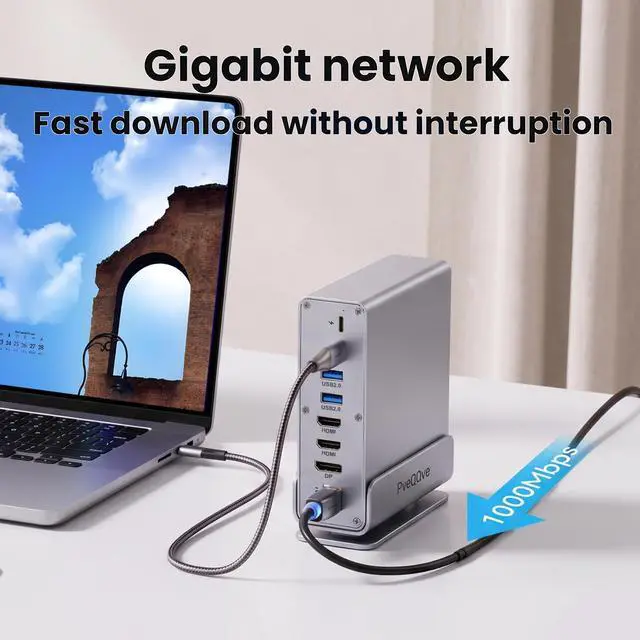 Alt view image 6 of 6 - 15-in-1 USB C Hub/Docking Station Dual Monitor 2 HDMI with Ethernet PD | 4k HD Triple Display (2x HDMI+1x DP), Gigabit Ethernet, 100W PD Charging, 20X Faster Transfer (10Gbps) with USB 3.2,TF/SD
