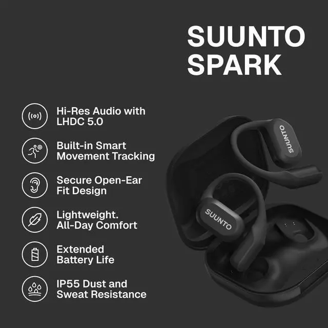 Alt view image 2 of 6 - Spark Open Ear Sport Headphones, Bluetooth Earbuds, Black | Lightweight, All Day Comfort, IP55 Sweat&Waterproof, Up to 36H Battery, Head Gesture Control, for Training and Daily Activity