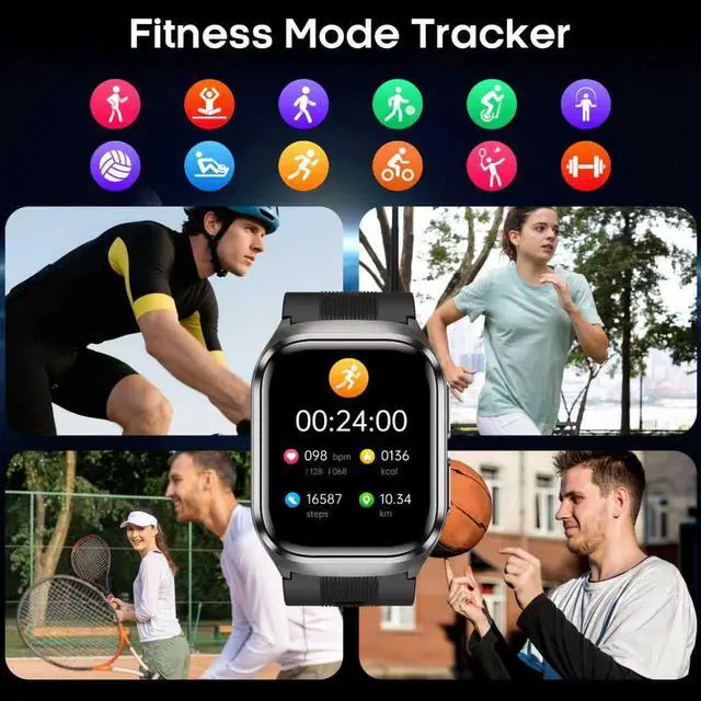 Alt view image 6 of 6 - Blood Pressure Smart Watch,2.06" AMOLED HD Large Screen,Voice Broadcast,Air Pump Air Bag,Bluetooth Call,24/7 Heart Rate Blood Oxygen Sleep Monitoring,Activiy Tracker,SOS
