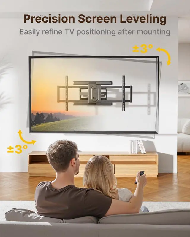 Alt view image 6 of 6 - Full Motion Dual Arm TV Wall Mount for 43-90 Inch TVs | TV mount bracket holds 150 lbs, Max VESA 800x400mm, fits 16/18 in wood studs, extends 22 in, tool-free tilt/swivel/level