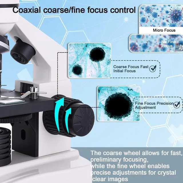 Alt view image 6 of 6 - Microscope for Kids & Adults, 40X-2500X High-Power Compound Microscope for Students, School Lab & Home Schooling,Features Prepared Slides & Phone Holder