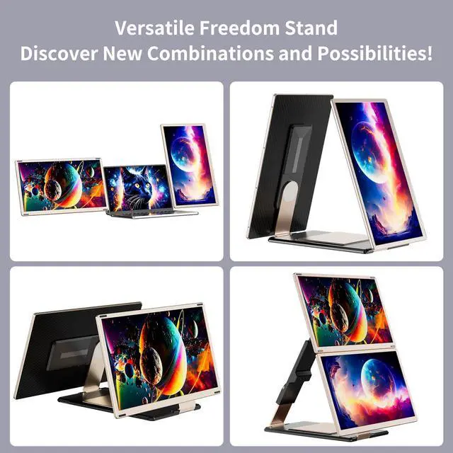 Alt view image 6 of 6 - S6 Laptop Screen Extender Monitor Portable, 15.6'' Dual Screen Monitors for Laptop Plug and Play, FHD 1080P IPS Multi Triple Monitor for 13''-17'' Laptops Compatible with Mac/Wins/Android/Dex