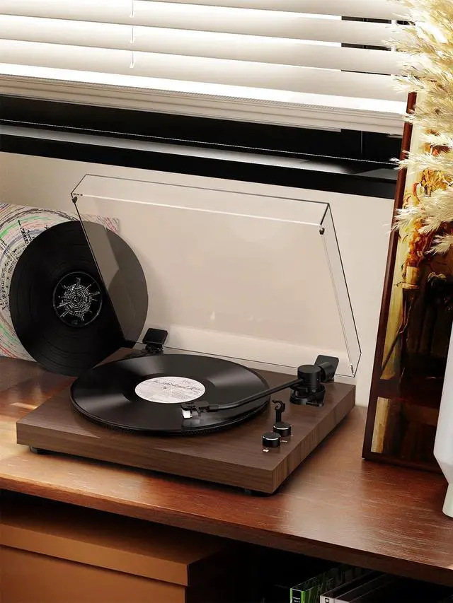 Alt view image 2 of 6 - Vinyl Record Player Belt Drive 2-Speed Playback Turntable Bluetooth Wireless Output Connectivity Record Player with Magnetic Cartridge Built-in Phono Pre-amp