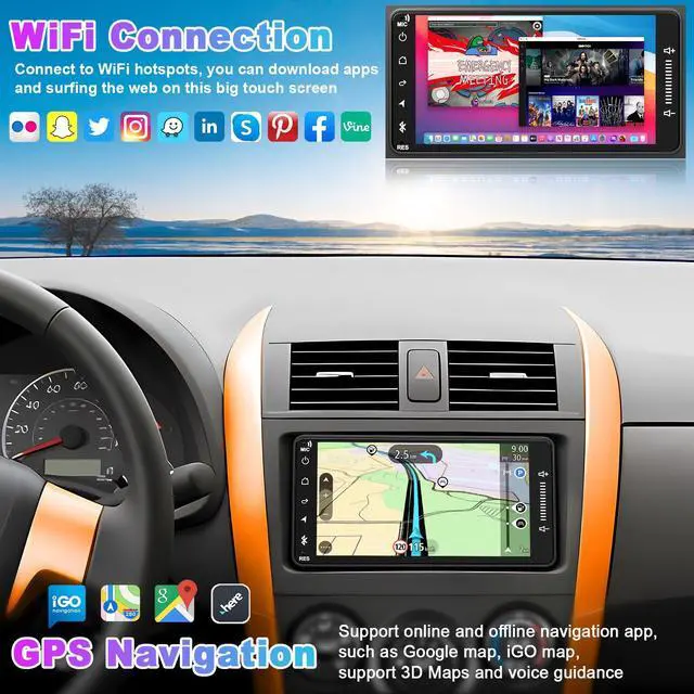 Alt view image 4 of 6 - Car Stereo Radio for Toyota 4Runner 2003-2009, for Tundra 2003-2006, for Sequoia 2003-2007,Support Carplay& Android Auto, Bluetooth&Voice Control, Back-up Camera& Steering Wheel Control,GPS,FM Radio