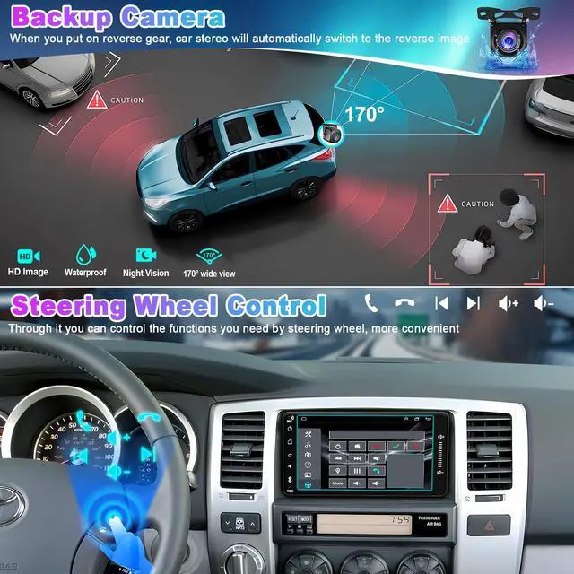 Alt view image 6 of 6 - Car Stereo Radio for Toyota 4Runner 2003-2009, for Tundra 2003-2006, for Sequoia 2003-2007,Support Carplay& Android Auto, Bluetooth&Voice Control, Back-up Camera& Steering Wheel Control,GPS,FM Radio