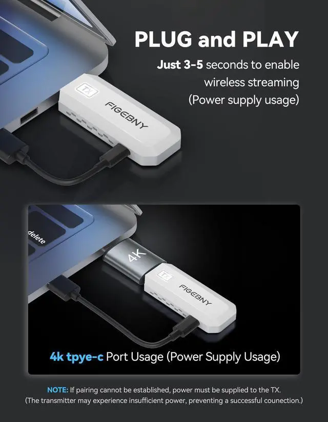 Alt view image 2 of 6 - Wireless HDMI Transmitter and Receiver 4K Decode 1080P Output Ultra Low Latency, Plug&Play 2.4G/5G Portable Extender, 165FT HD Display Adapter for TV Box/PC/Laptop/Projector/DV/Camera White