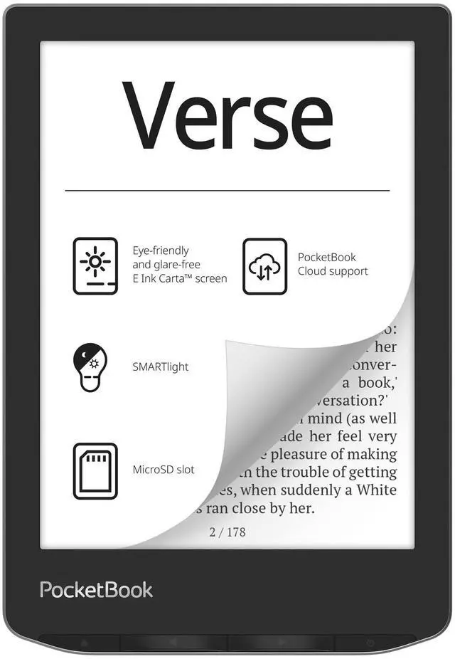 Main image of Verse E-Readers | Eye-Friendly 6'' E-Ink Carta HD Touchscreen | Adjustable SMARTlight | Up to 1 Month of Battery Life | WiFi & Memory Card Slot | E-Book Reader in Misty Grey