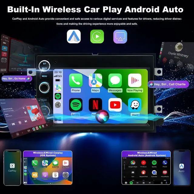 Alt view image 3 of 6 - 5G WiFi Radio for Ford F-150 2004-2008, F250/F350 2006-2016, E150/E250/E350 2009-2014, Mustang 2005-2009, Fusion Edge Expedition Explorer Taurus 7" Touchscreen Stereo Apple Carplay Android Auto GPS