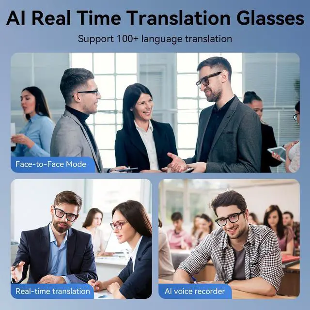 Alt view image 2 of 6 - Smart Glasses with Camera, 1080P Video Recording Glasses for Life | 165 Languages Real Time Translation, AI Voice Assistant, Open-Ear Audio,Sunglasses with Color-Changing Clear&Green Lenses
