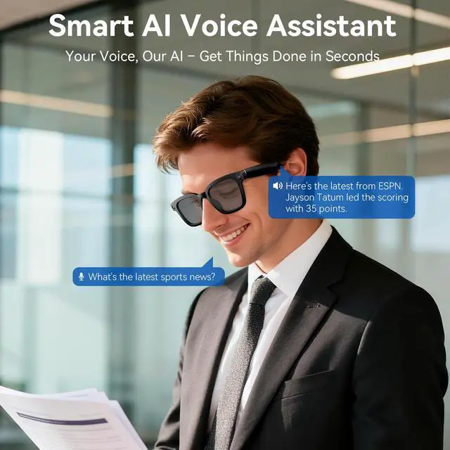 Alt view image 3 of 6 - Smart Glasses with Camera, 1080P Video Recording Glasses for Life | 165 Languages Real Time Translation, AI Voice Assistant, Open-Ear Audio,Sunglasses with Color-Changing Clear&Green Lenses