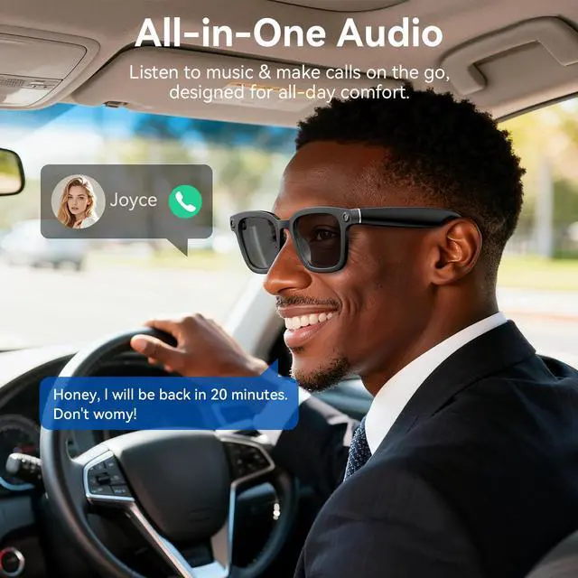 Alt view image 4 of 6 - Smart Glasses with Camera, 1080P Video Recording Glasses for Life | 165 Languages Real Time Translation, AI Voice Assistant, Open-Ear Audio,Sunglasses with Color-Changing Clear&Green Lenses