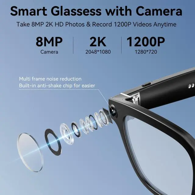 Alt view image 6 of 6 - Smart Glasses with Camera, 1080P Video Recording Glasses for Life | 165 Languages Real Time Translation, AI Voice Assistant, Open-Ear Audio,Sunglasses with Color-Changing Clear&Green Lenses