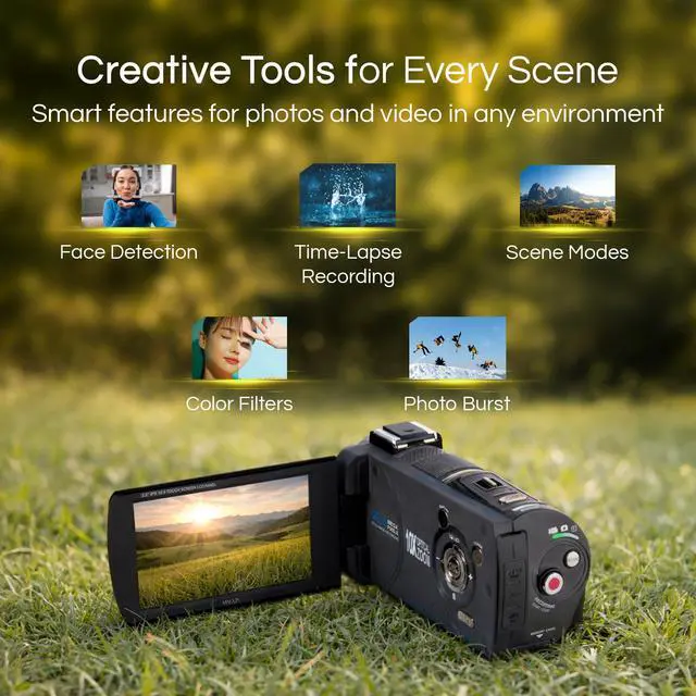 Alt view image 4 of 5 - Showtime MN4K100Z 4K Camcorder, 10X Optical Zoom, 28MP (Black) | Portable wireless speaker delivers convenient audio for home, travel and outdoor adventures