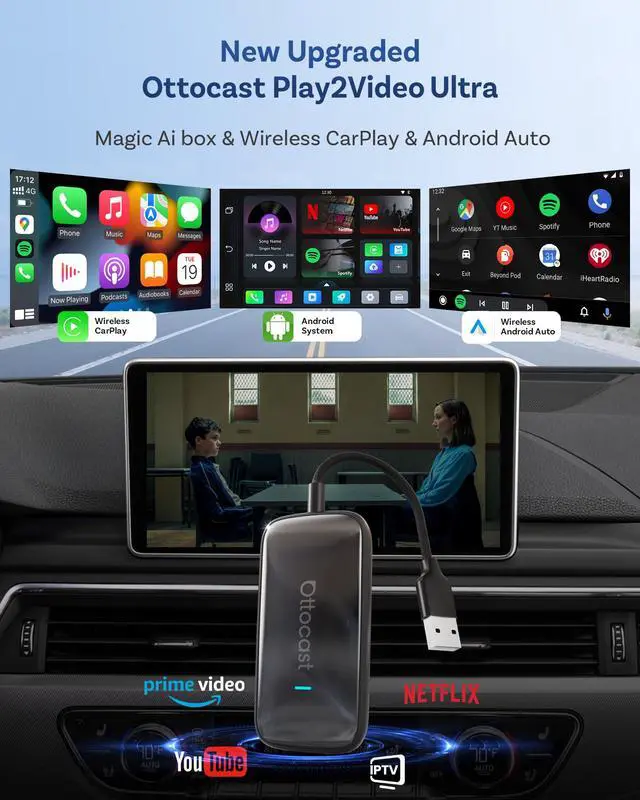Alt view image 2 of 6 - 2026 Play2Video Ultra Magic AI Box Car Streaming Devices, Wireless CarPlay Android Auto Video Adapter 3 in 1 Built-in Netflix/YouTube Android 12 System