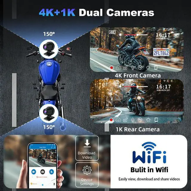 Alt view image 3 of 6 - 8.1 Inch Motorcycle CarPlay Screen Android Auto Largest Waterproof GPS Navigation System Pantalla para Moto, Carplay for Motorcycle with Dual 4K Dash Cam Bluetooth Audio