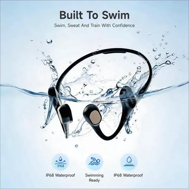 Alt view image 3 of 6 - Aqua Plus Bone Conduction Headphones, Open-Ear Headphones, IP68 | Waterproof Swimming Earbuds, Bluetooth 5.2 & MP3 Dual Mode, 32GB Storage, Secure Fit for Swimming, Gym and Running, Black