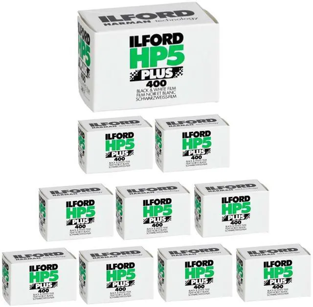 Main image of HP5 Plus ISO 400 Black and White 35mm Roll Film Bundle | 10 Rolls of HP5 Plus 35mm, Iso 400 Panchromatic B and W Film, Medium Contrast, (10 Pack), (36 Exposures)
