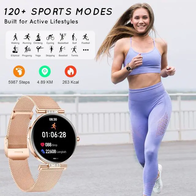 Alt view image 3 of 6 - Smart Watch for Women 1.19 Small Screen AMOLED 2000 Nit-3 Band Rose Gold | Compatible iPhone & Android with Bluetooth Call/Heart Rate/SpO2/Sleep Monitor, 120+ Sports Modes Waterproof Fitness Tracker