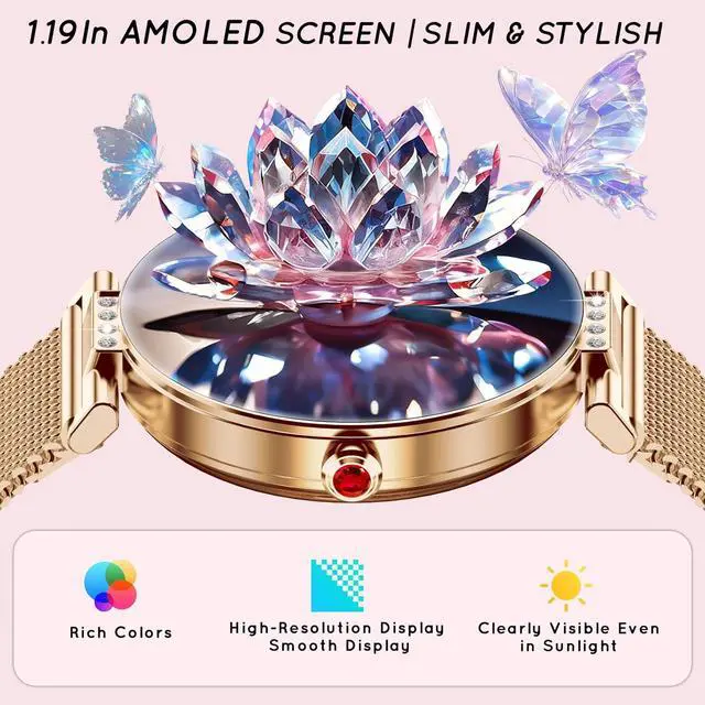 Alt view image 5 of 6 - Smart Watch for Women 1.19 Small Screen AMOLED 2000 Nit-3 Band Rose Gold | Compatible iPhone & Android with Bluetooth Call/Heart Rate/SpO2/Sleep Monitor, 120+ Sports Modes Waterproof Fitness Tracker