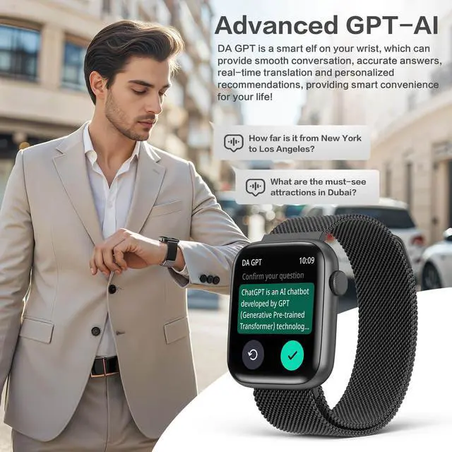 Alt view image 3 of 6 - Black Smart Watch for Men, 1.9" AMOLED AOD, DA GPT AI, Magnetic Band, Blood Pressure/SpO2 Monitor, 24/7 Heart Rate/Sleep, IP68 Waterproof Fitness Tracker, Tech Gift, iOS Android